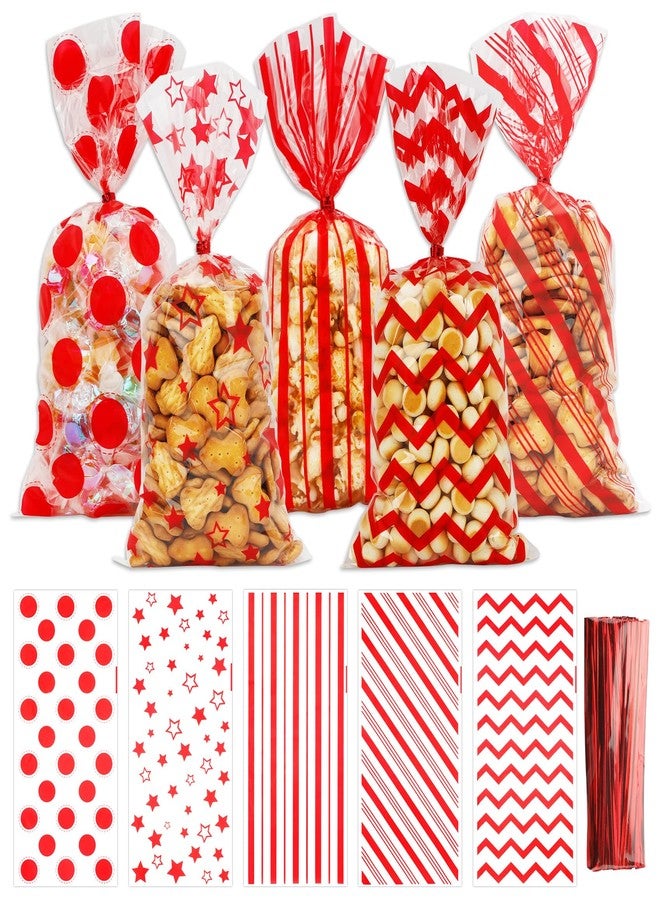 ldyllicStyle Valentines Cellophane Treat Bags, 100 PCS Valentines Gift Bags, Clear Plastic Cello Valentine Candy Cookie Goodie Snack Bags with Twist Ties for Valentines Wedding Birthday Holiday Party Favor Supplies, 5x11 Inch - Image 1